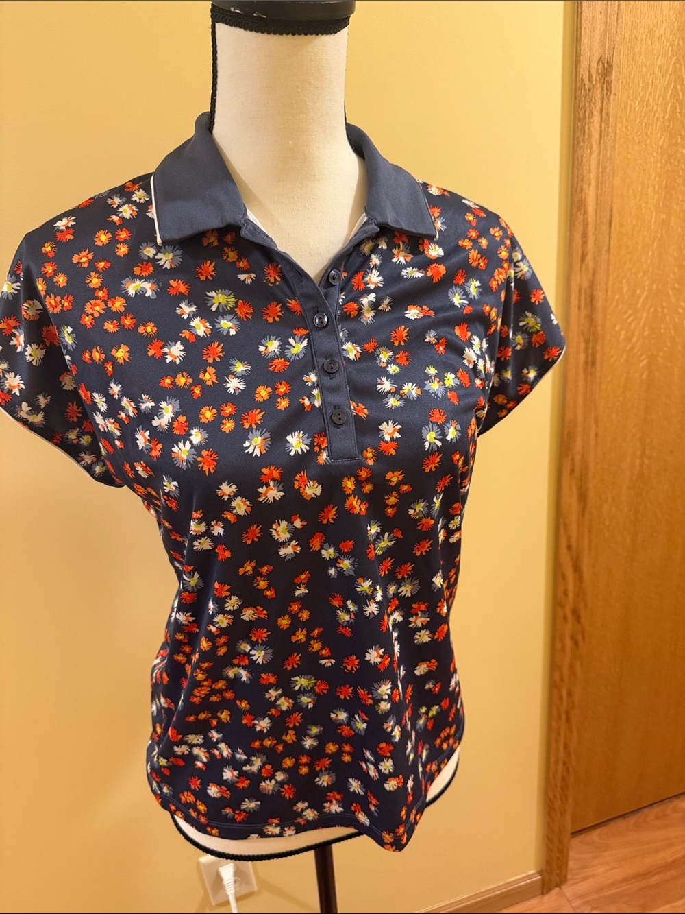 Callaway Opti Dri Short Sleeve Polo Golf Shirt Women's Size S Steel Blue Floral